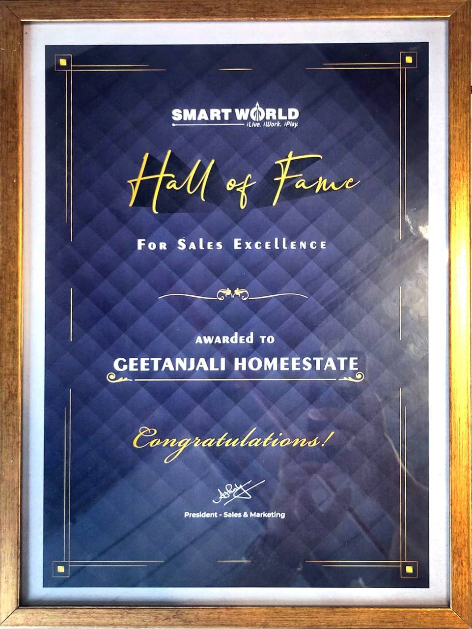 Certificate of Sale Excellence - Smart World
